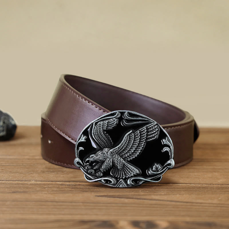 Men's DIY Spreading Wings Eagle Freedom Buckle Leather Belt