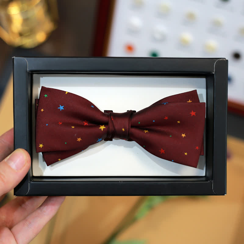 Men's Burgundy Colorful Twinkle Stars Bow Tie