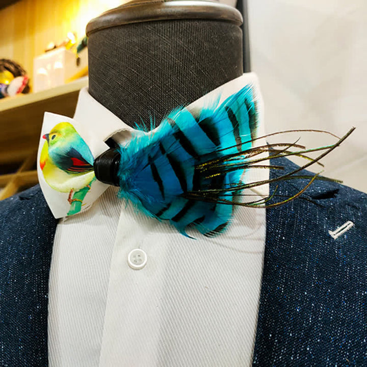 Blue Sparrow Bird Tail Feather Bow Tie