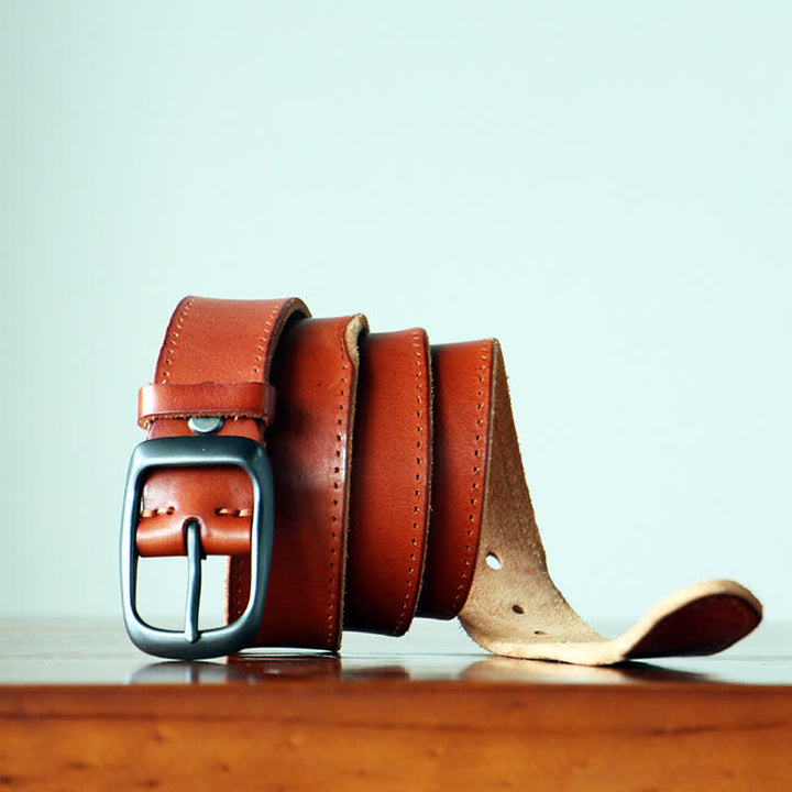 Men's Retro Handmade Trousers Leather Belt - Brown - 46 - image 6