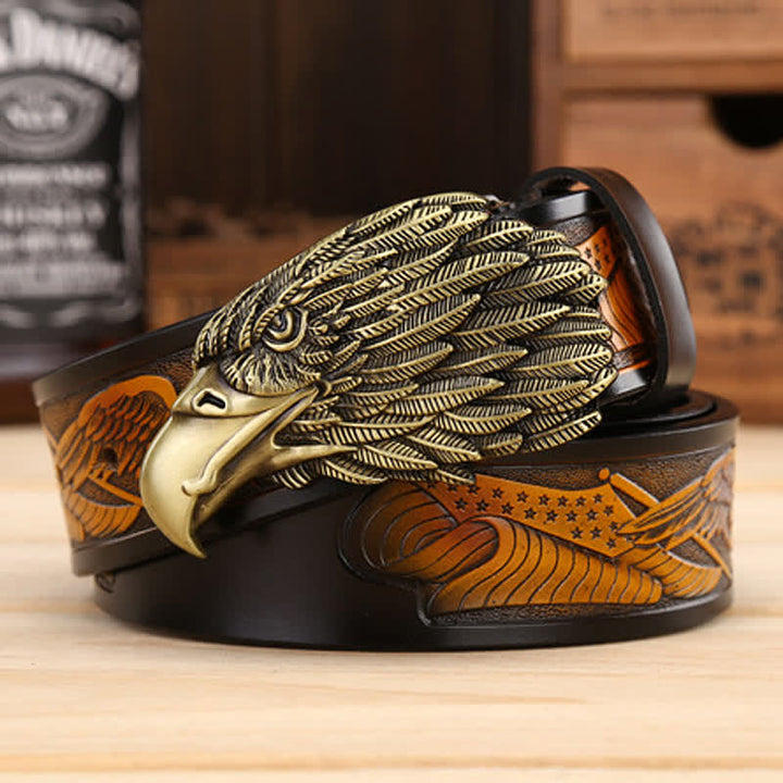 Men's Sharp Eyes 3D Vulture Head Eagle Buckle Leather Belt