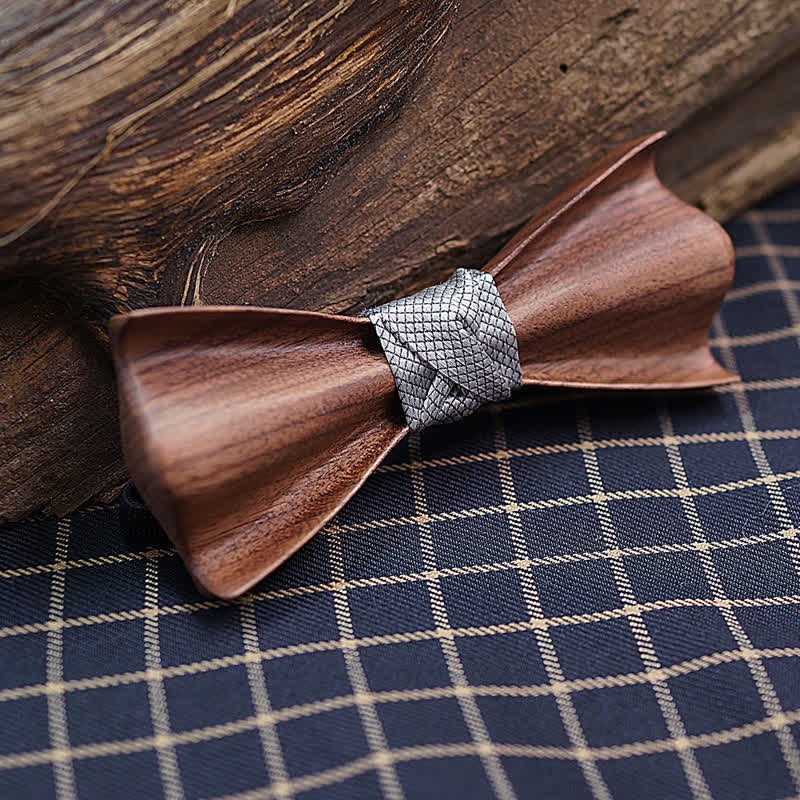 2Pcs Men's 3D Embossment Wooden Bow Tie Set