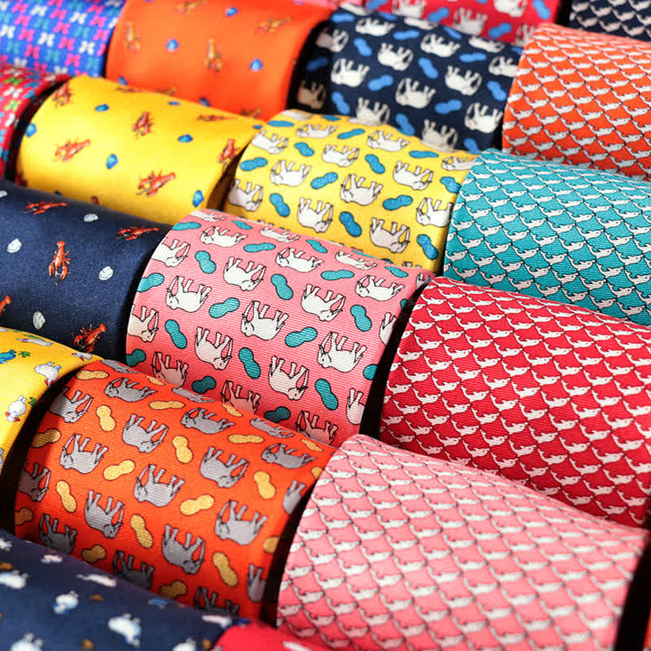 Men's Dancing Animal Motifs Pure Silk Necktie