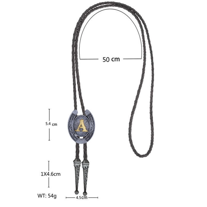 Modern Western Horseshoe Initial Letter A To Z Bolo Tie - image 3