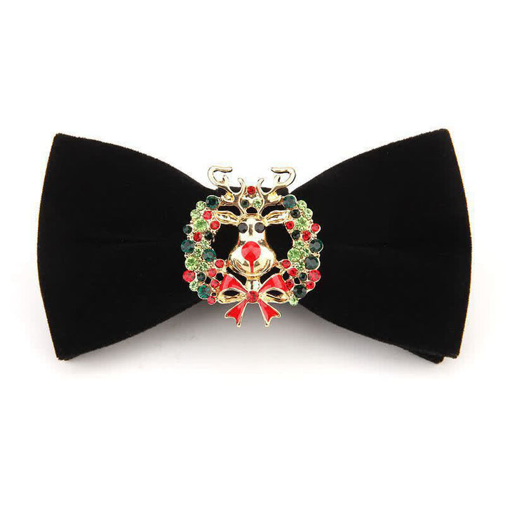 Men's Elk Head Rhinestone Christmas Velvet Bow Tie