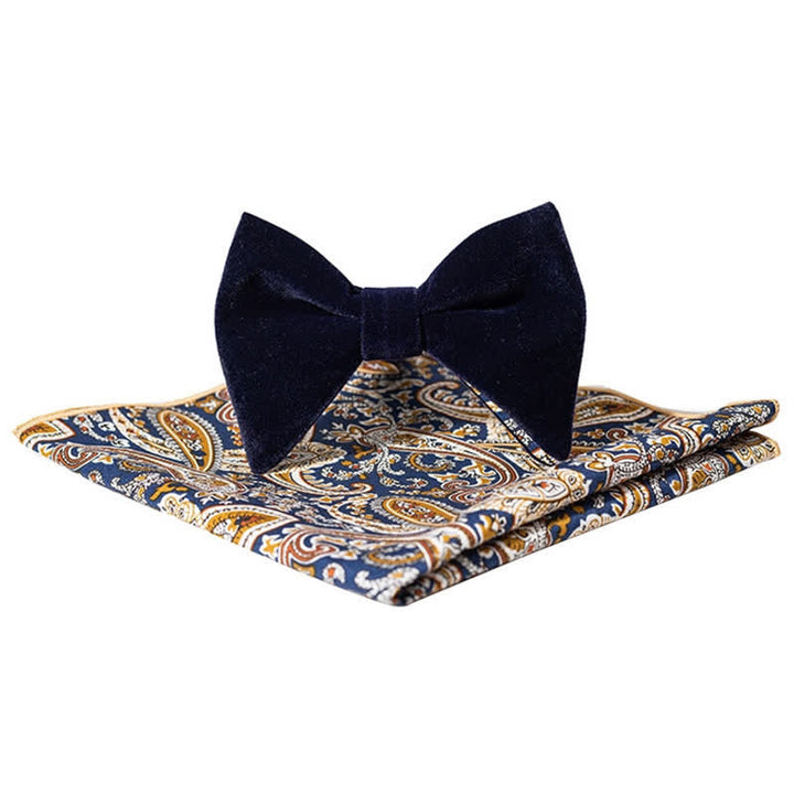 2Pcs Men's Cotton Paisley Velvet Bow Tie Set