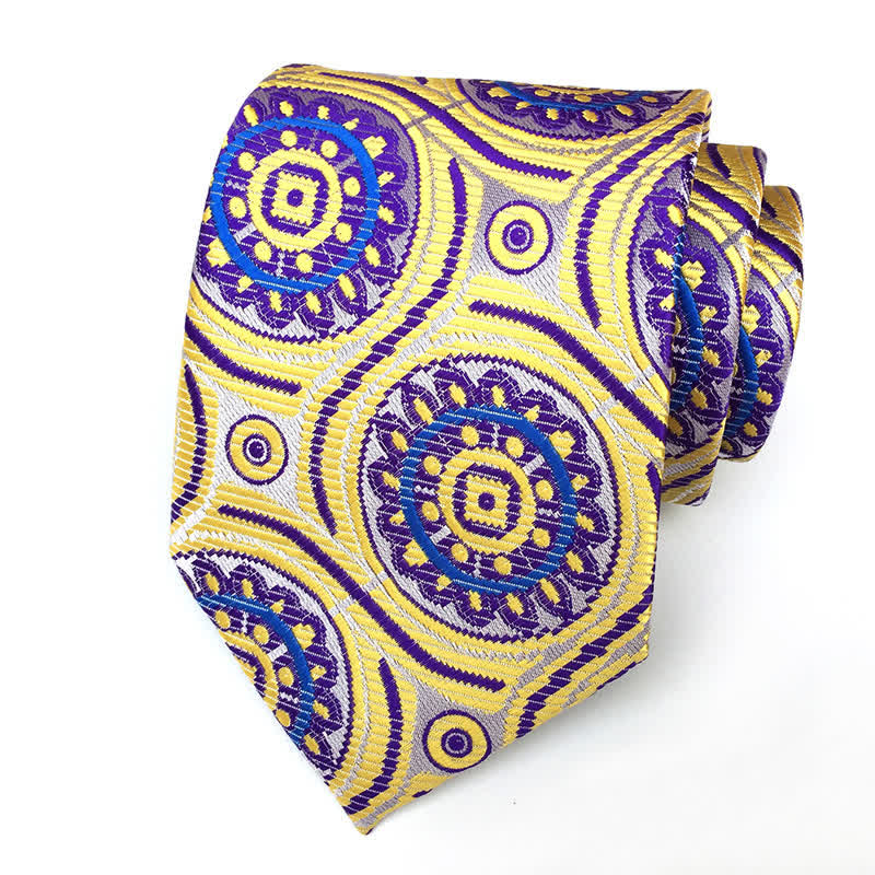Men's Royal Geometric Medallion Flower Necktie - Gold & Purple - image 0