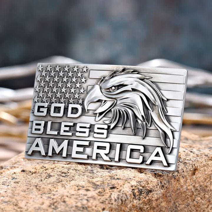 Men's DIY God Bless America Eagle Buckle Leather Belt