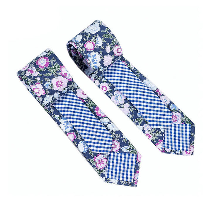 Men's Novel Plaid Floral Patchwork Necktie - Blue Floral - image 36