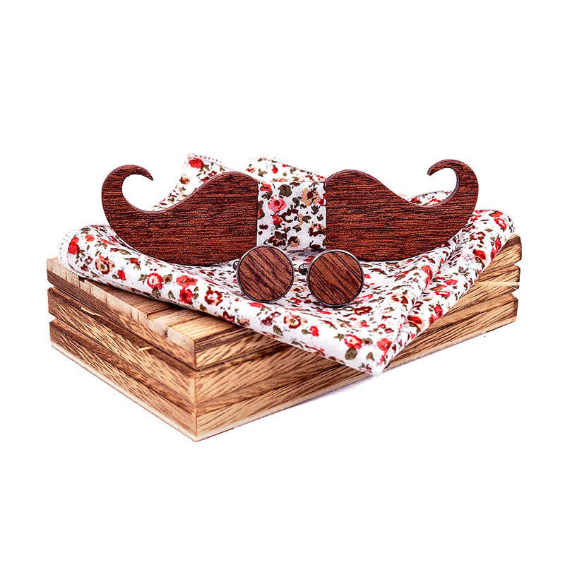 3Pcs Men's Gentleman Moustache Wooden Bow Tie Set