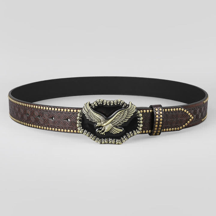 Men's Eagle Soaring Studded Western Leather Belt