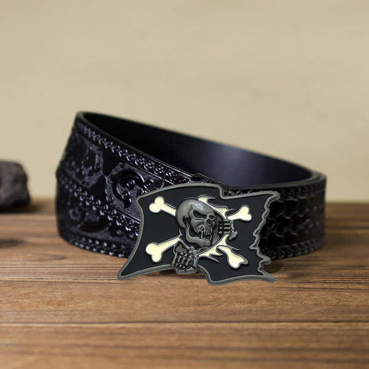 Men's DIY Jolly Roger Skull Flag Buckle Leather Belt