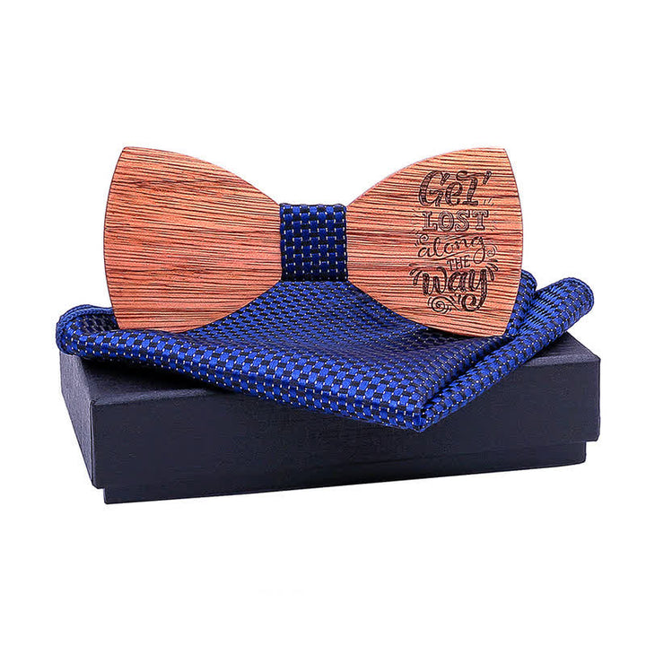 2Pcs Men's Proverbs Wooden Bow Tie Set