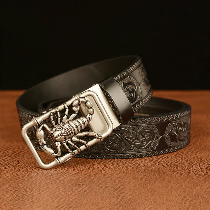 Men's Scorpion Embossed Engraved Leather Belt