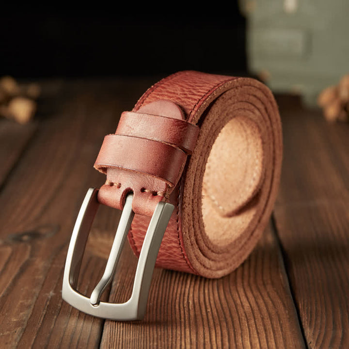 Men's Classic Textured Cowboy Leather Belt - Brown - 46 - image 11