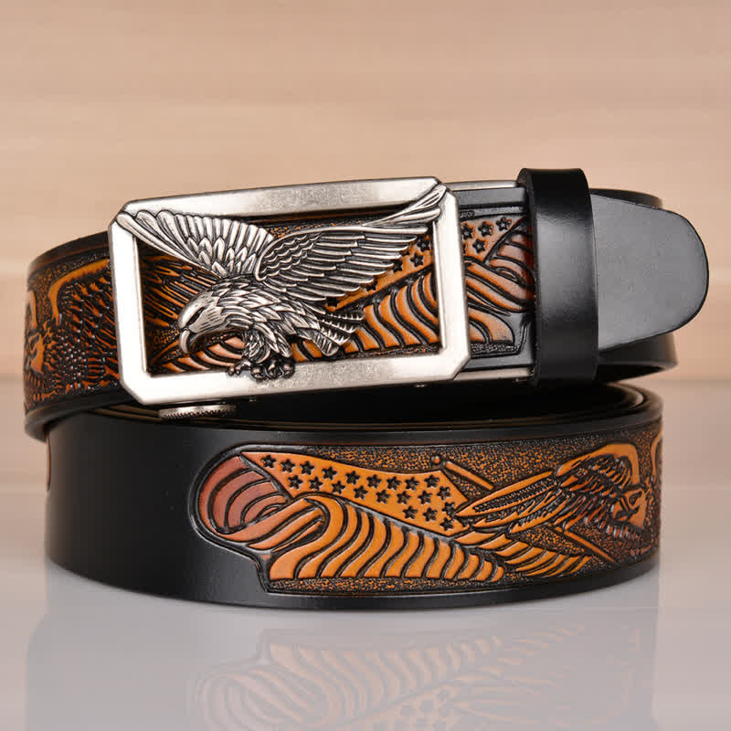 Men's Hollow Eagle Buckle Embossed Leather Belt