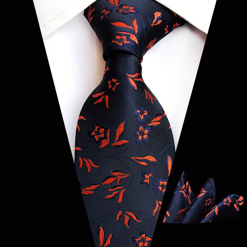 2Pcs Men's Burning Flame Floral Necktie Set - Maroon - image 0