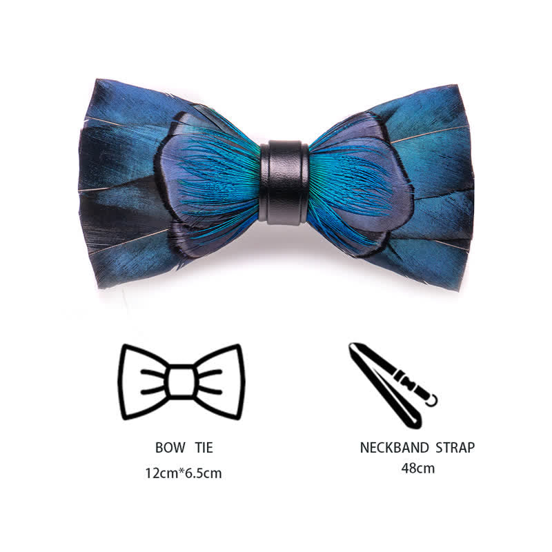 Cascading Navy Feather Bow Tie with Lapel Pin