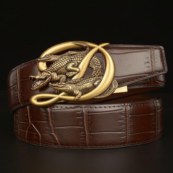 Men's Crocodile Buckle Alligator Pattern Leather Belt