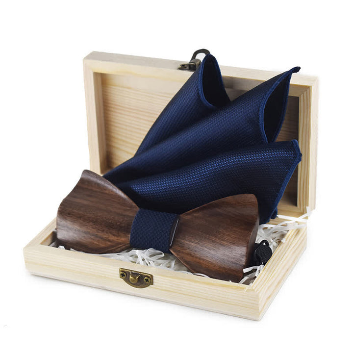 4Pcs Men's Vintage Black Wooden Bow Tie Set