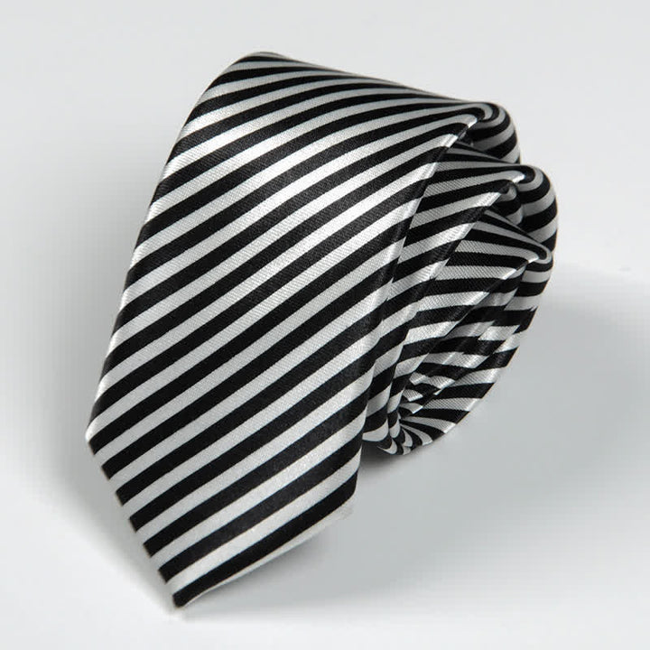 Men's Black & White Little Checks Dots Striped Necktie - Thin Stripe - image 9