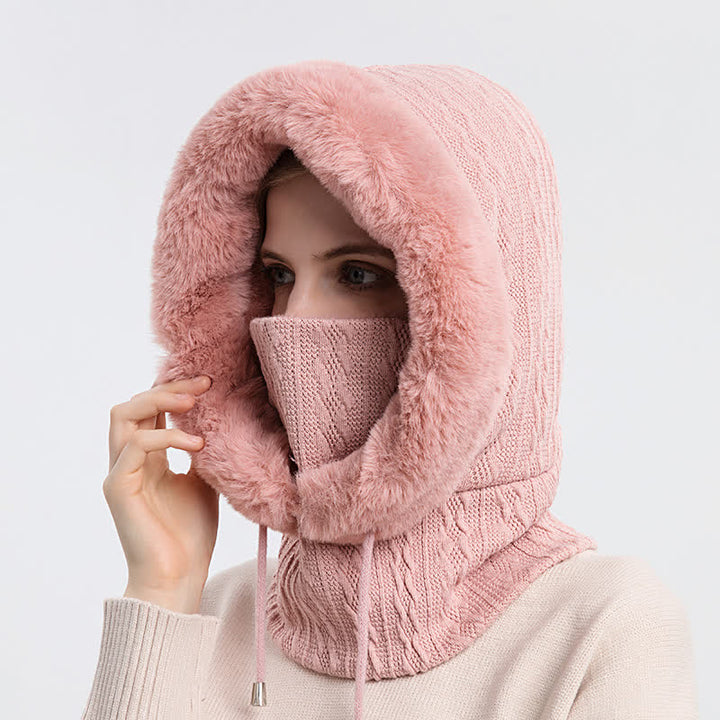 Women's Candy Color Face Hood Mask Knitted Hat