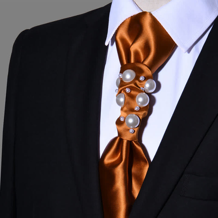 Men's Vintage Look Pearls Wedding Necktie - Orange - image 16