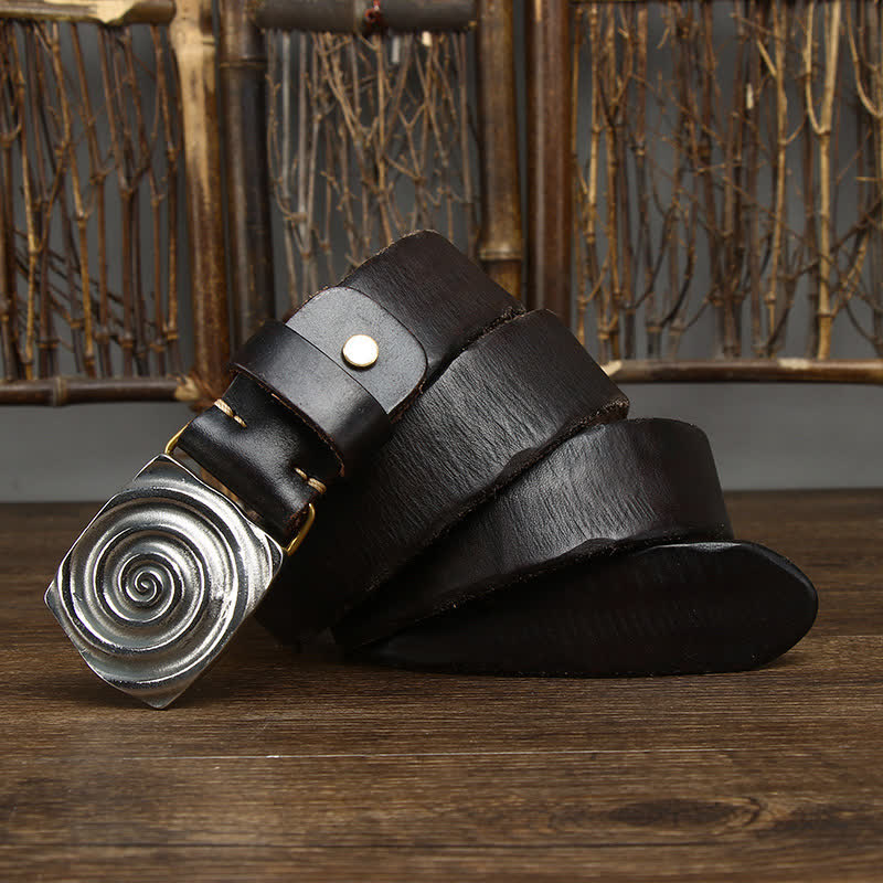 Men's Dizzy Round Spiral Buckle Leather Belt