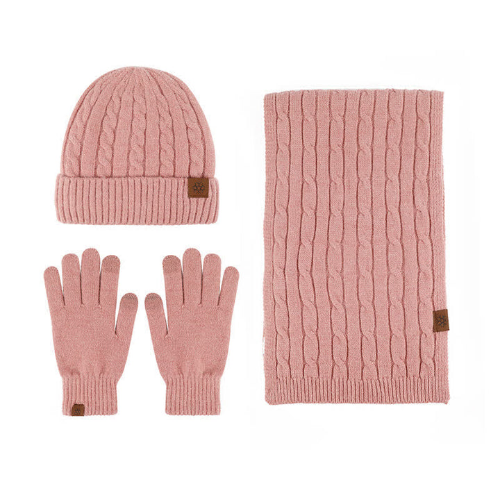 3Pcs Unisex Alpaca Warm Hat Scarf Gloves Set