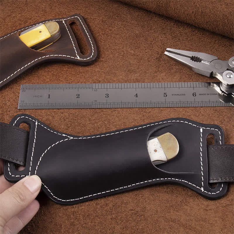 Curve Folding Knife Carrier Leather Sheath Belt Bag