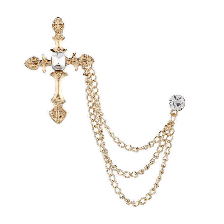 Men's Classic Cross Crystal Chain Brooch - image 4