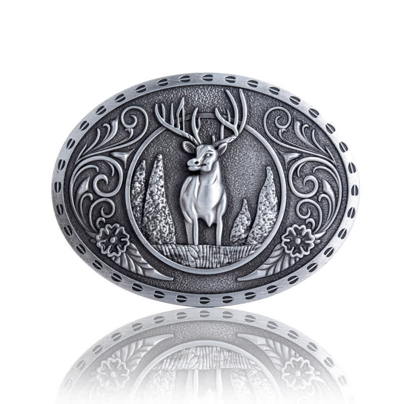 Men's DIY Forest Deer Oval Buckle Leather Belt