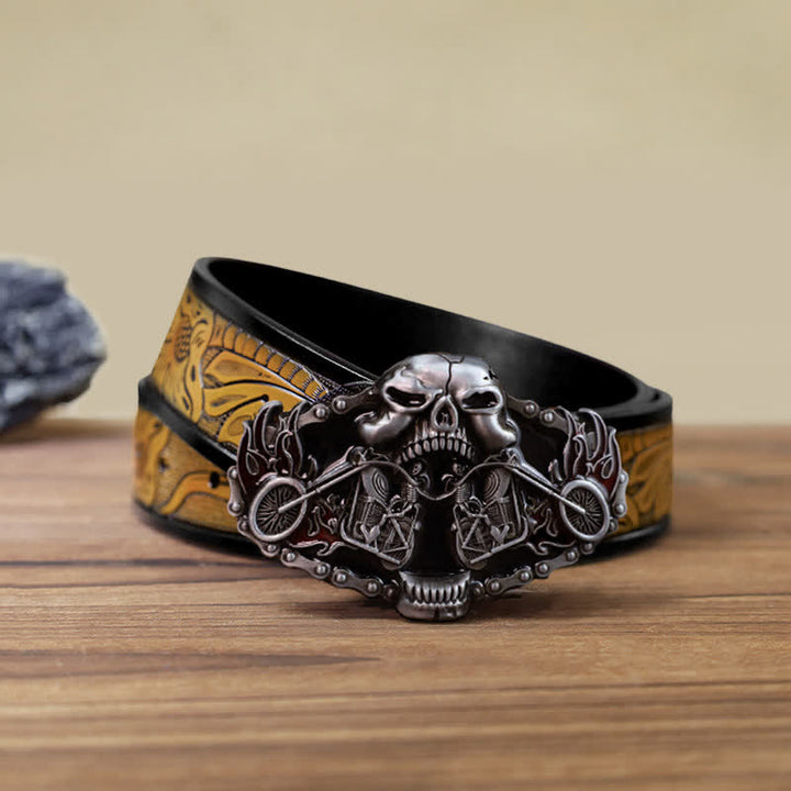 Men's DIY Skull Motorcycle Ghost Head Buckle Leather Belt