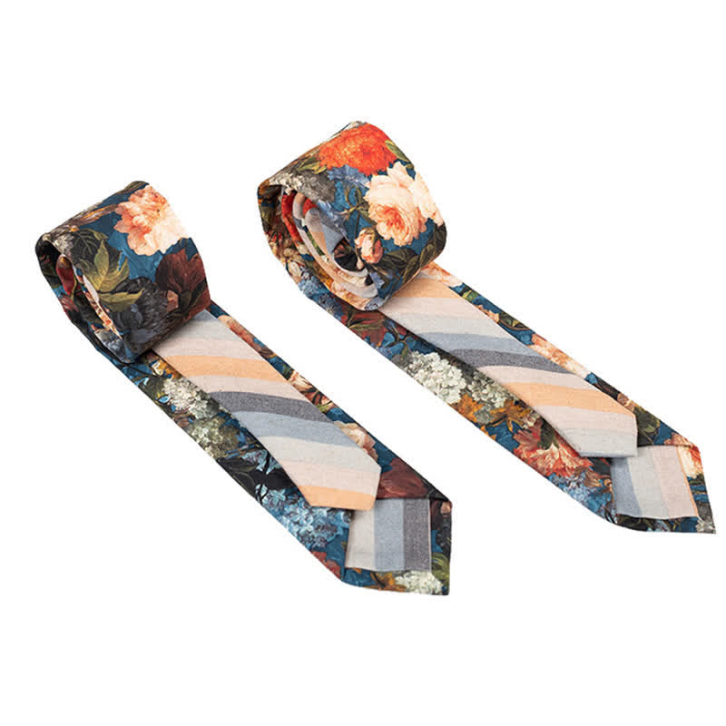Men's Novel Plaid Floral Patchwork Necktie - Orange Floral - image 38