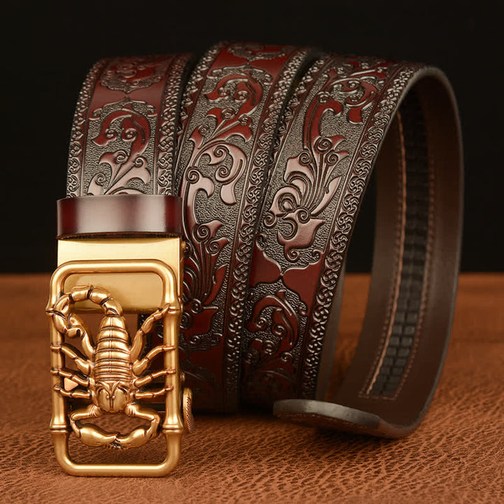 Men's Scorpion Embossed Engraved Leather Belt