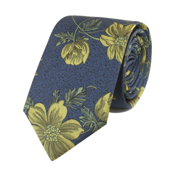 Men's Novelty Flower with Stem Necktie - Yellow & SteelBlue - image 5