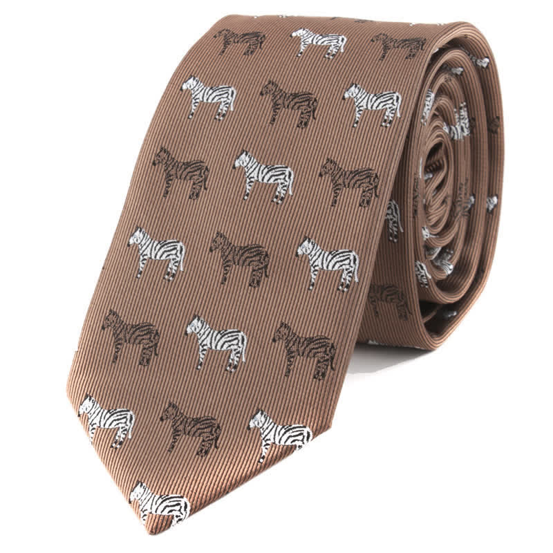 Men's Animals Poker Motifs Necktie - Brown Zebra - image 5