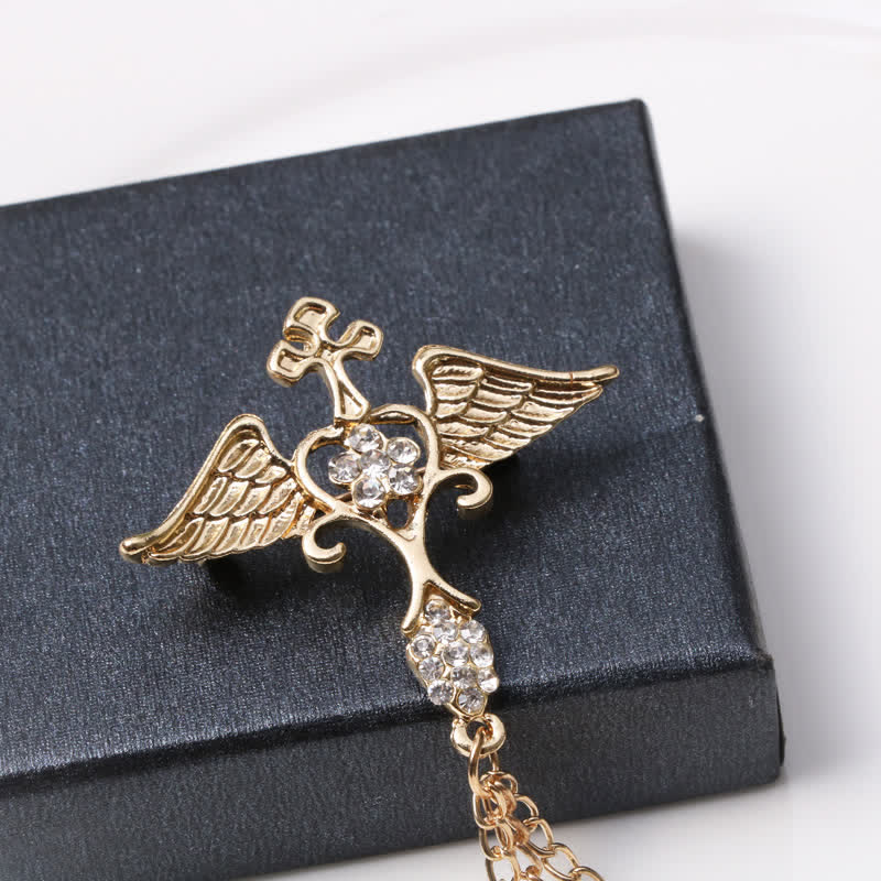 Men's Angel Wings Cross Tassel Brooch