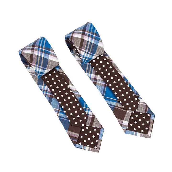 Men's Novel Plaid Floral Patchwork Necktie - Coffee Plaid - image 31