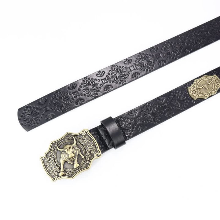 Men's Yak Matador Bull Decor Leather Belt