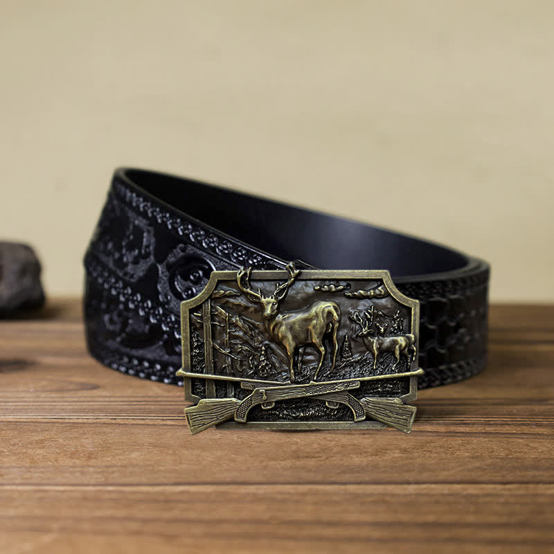 Men's DIY Deer Shotgun Hunter Buckle Leather Belt