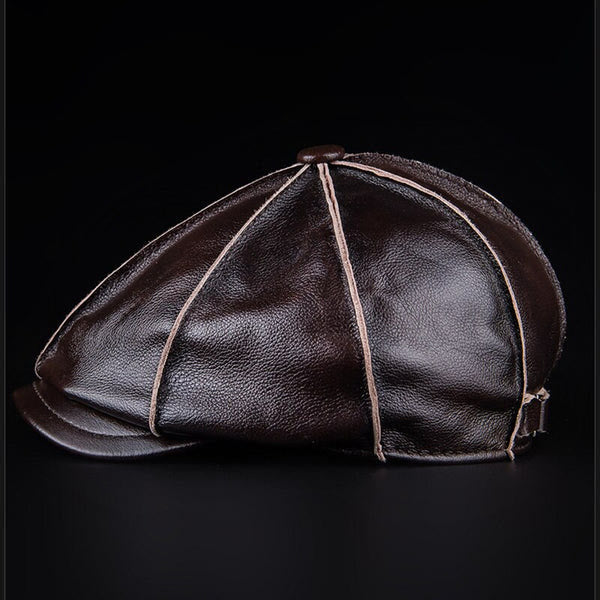 Literary Octagonal Genuine Leather Beret Cap