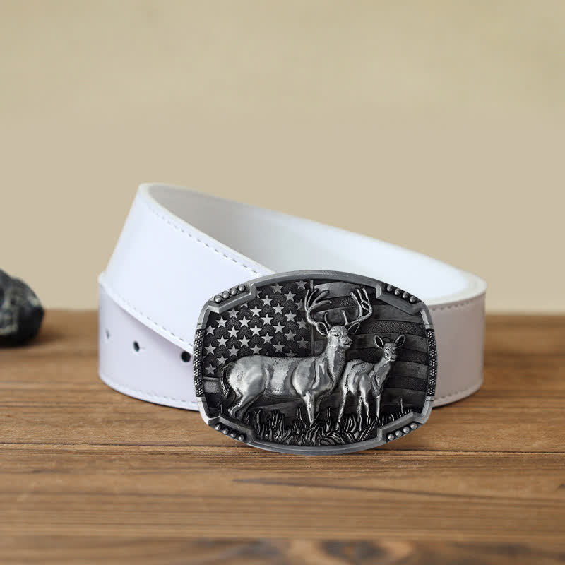 Men's DIY Deer Hunter American Flag Buckle Leather Belt