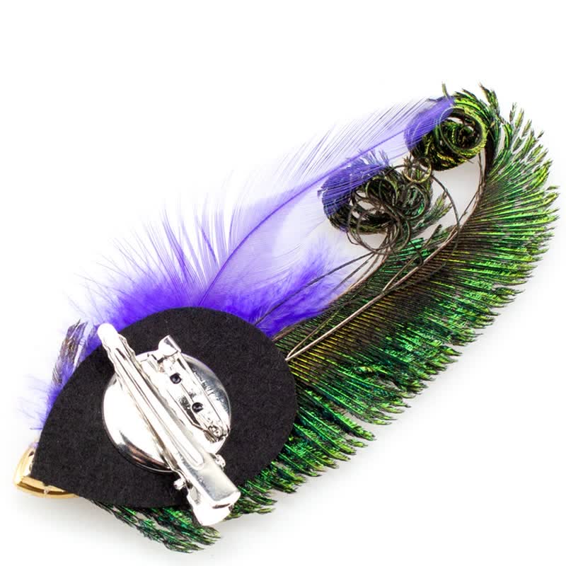 Rhinestone Peacock Eye Feather Brooch