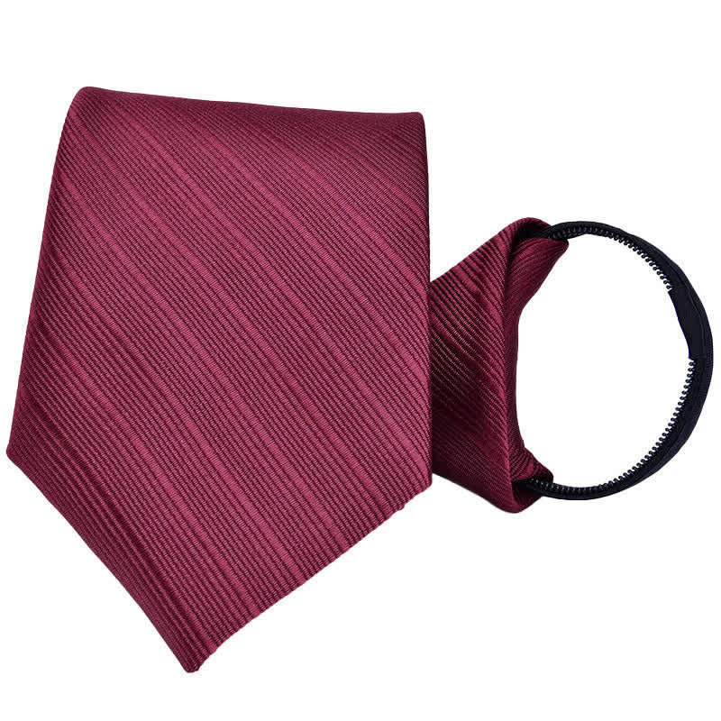 Men's Bussiness Zipper Tie Plaid Striped Necktie - Burgundy Striped #2 - image 6