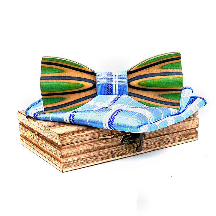 2Pcs Men's Dazzling Laser Engraving Wooden Bow Tie Set