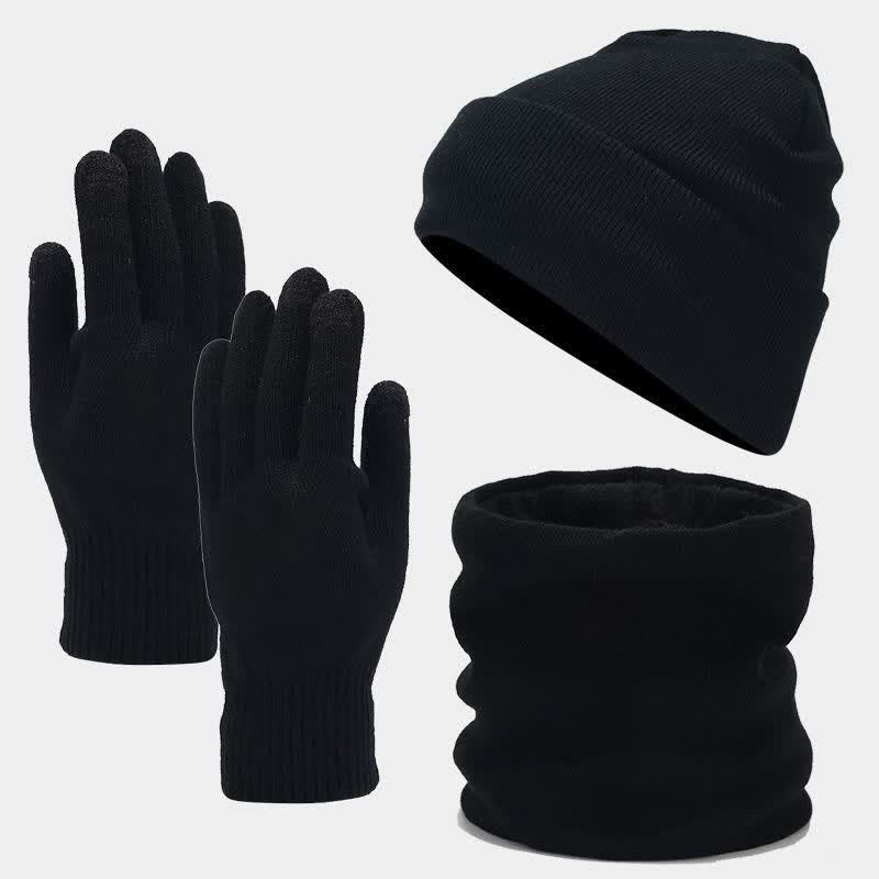 3Pcs Unisex Slouchy Warm Beanie Hat Scarf Gloves Set