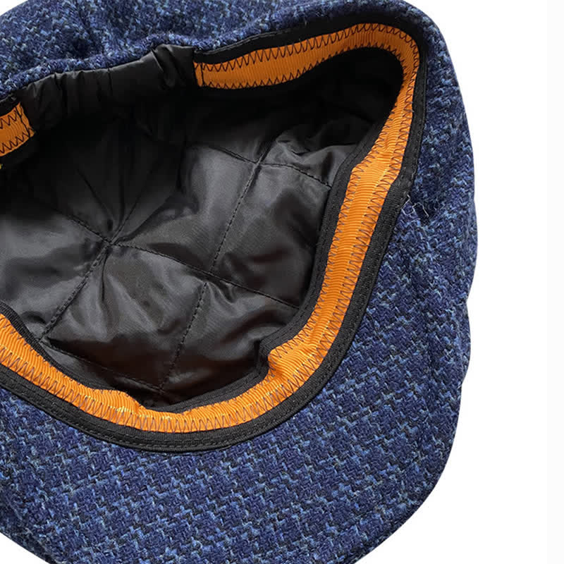 Navy Blue Chequer Autumn Winter Beret Cap