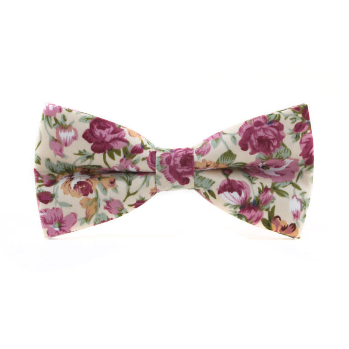 Men's Dyeing Rose Leaves Floral Bow Tie - Ivory & HotPink - image 11