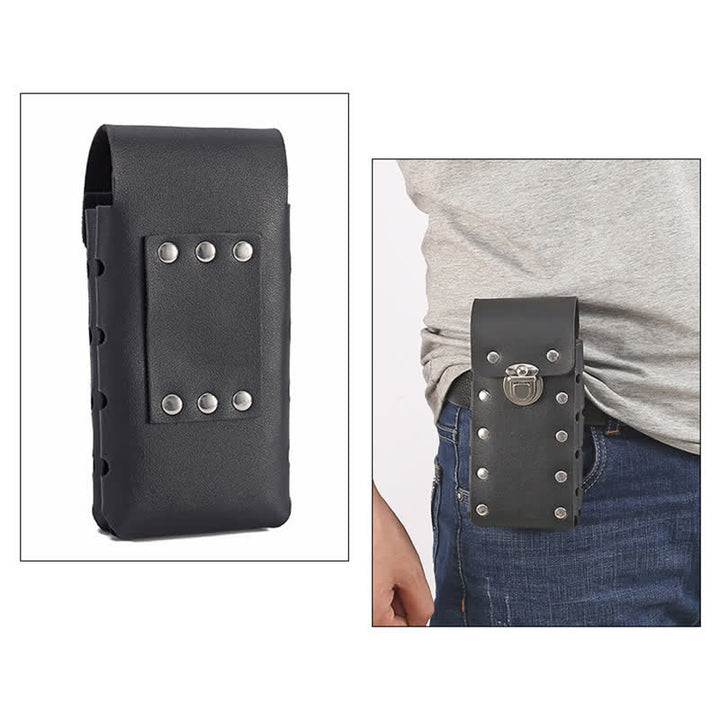 Rivet Decor Button Universal Phone Leather Belt Bag